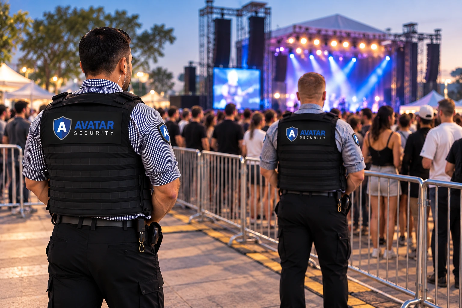 Avatar Security guards managing crowd control at an outdoor concert in Melbourne.